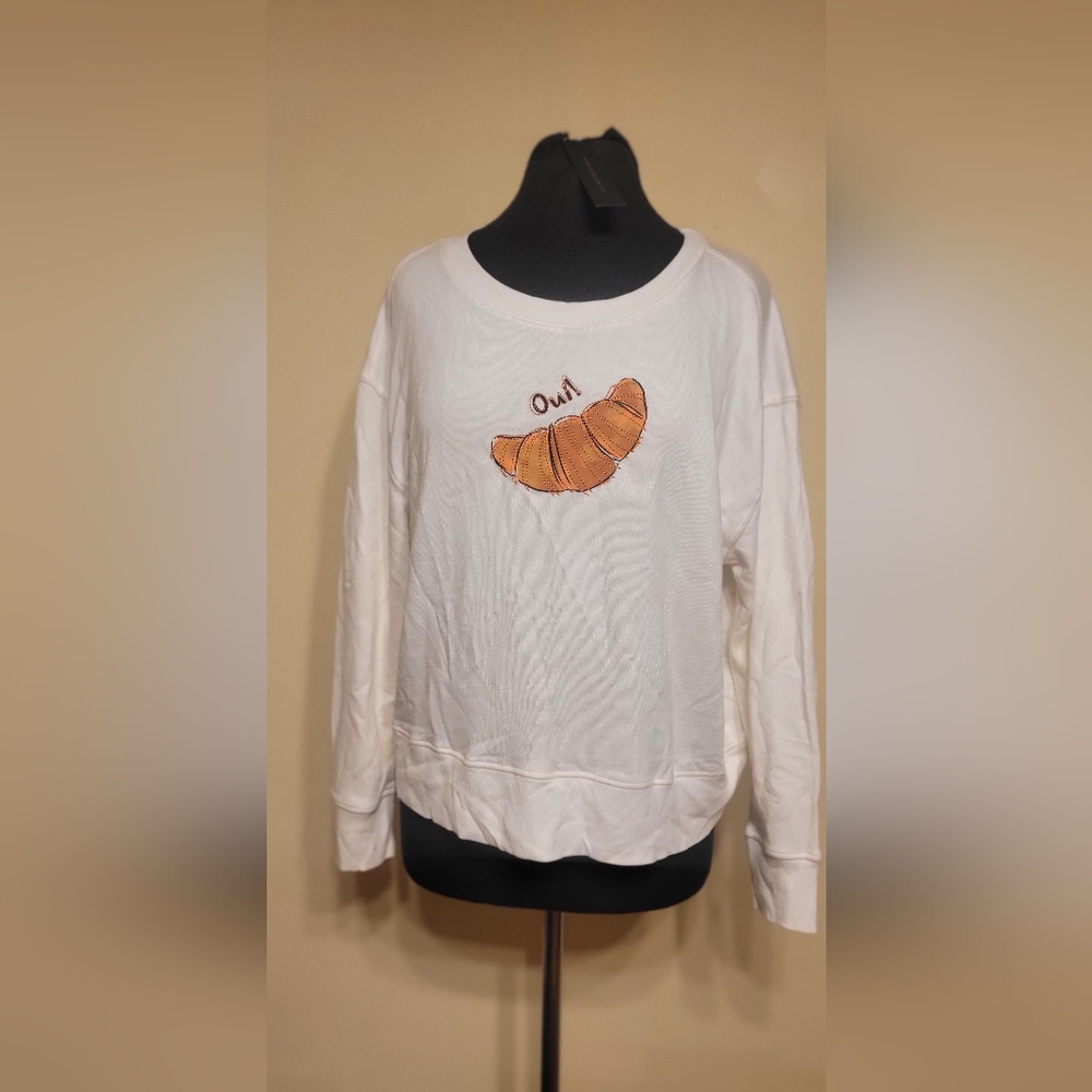 White Sweatshirt with Croissant Design